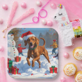 Vizsla läuft in Snow mit Weihnachtshut Pappteller (Party)