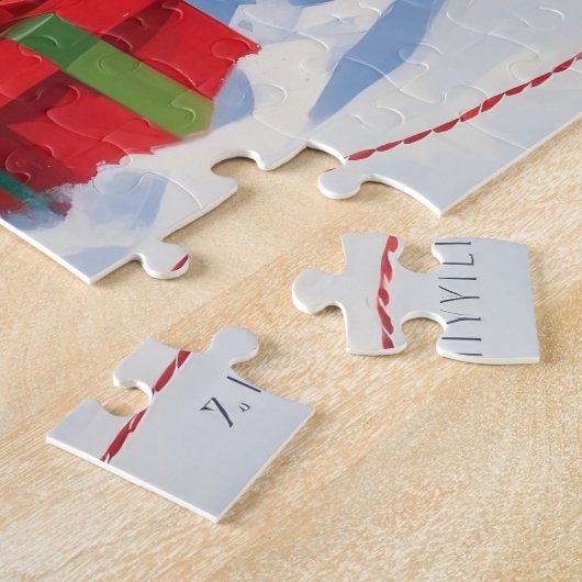 Vizsla läuft in Snow mit Weihnachtshut Puzzle (Seite)