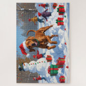 Vizsla läuft in Snow mit Weihnachtshut Puzzle (Vertikal)