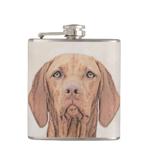 Vizsla-Malerei - Niedliche Original Hunde Kunst Flachmann