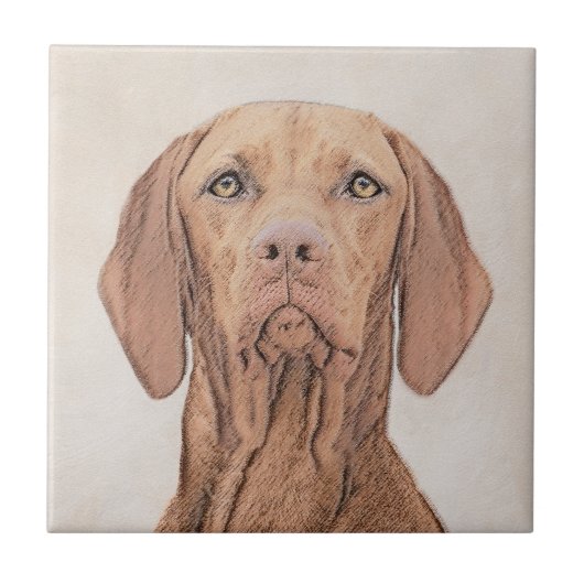 Vizsla-Malerei - Niedliche Original Hunde Kunst Fliese (Vorderseite)