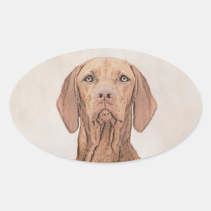 Vizsla-Malerei - Niedliche Original Hunde Kunst Ovaler Aufkleber