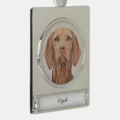 Vizsla Malerei - Niedliche Original Hunde Kunst Si Banner-Ornament Silber (Rechts)