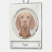 Vizsla Malerei - Niedliche Original Hunde Kunst Si Banner-Ornament Silber (Links)