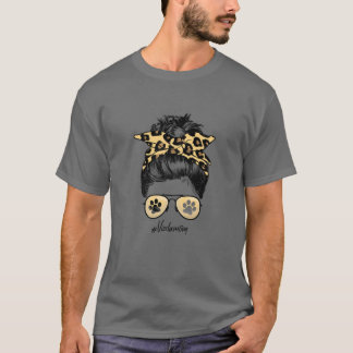 Vizsla Mama Hund Mama Messy Hair Bun Leopard Print T-Shirt