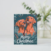 Vizsla Merry Christmas Postkarte (Stehend Vorderseite)