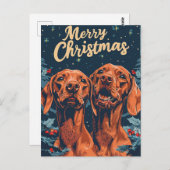 Vizsla Merry Christmas Postkarte (Vorne/Hinten)