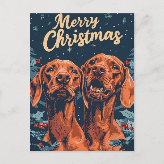 Vizsla Merry Christmas Postkarte (Vorderseite)