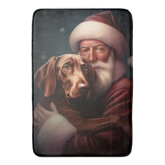 Vizsla mit dem Weihnachtsmann Weihnachten Badematte (Vorderseite Vertikal)