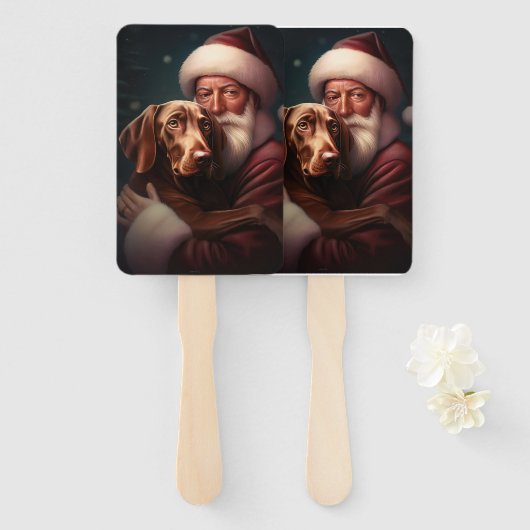 Vizsla mit dem Weihnachtsmann Weihnachten Fächer (Vorne und Hinten)