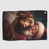Vizsla mit dem Weihnachtsmann Weihnachten Golfhandtuch (Horizontal)