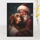 Vizsla mit dem Weihnachtsmann Weihnachten Karte (Gelbe Blume)