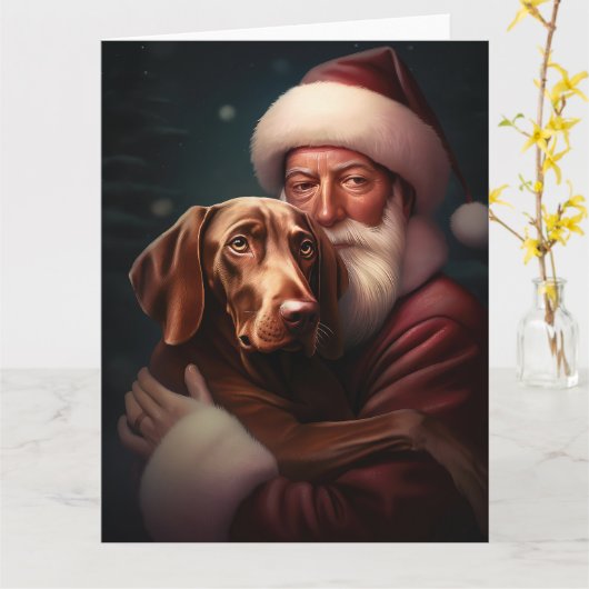 Vizsla mit dem Weihnachtsmann Weihnachten Karte (Gelbe Blume)