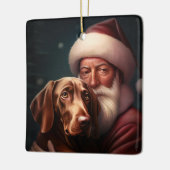 Vizsla mit dem Weihnachtsmann Weihnachten Keramikornament (Links)