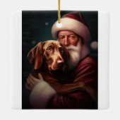 Vizsla mit dem Weihnachtsmann Weihnachten Keramikornament (Rückseite)
