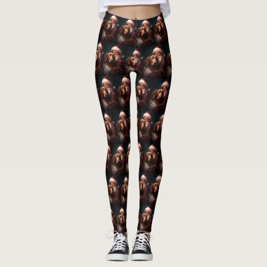 Vizsla mit dem Weihnachtsmann Weihnachten Leggings (Vorderseite)