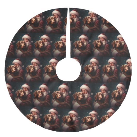 Vizsla mit dem Weihnachtsmann Weihnachten Polyester Weihnachtsbaumdecke (Vorderseite)