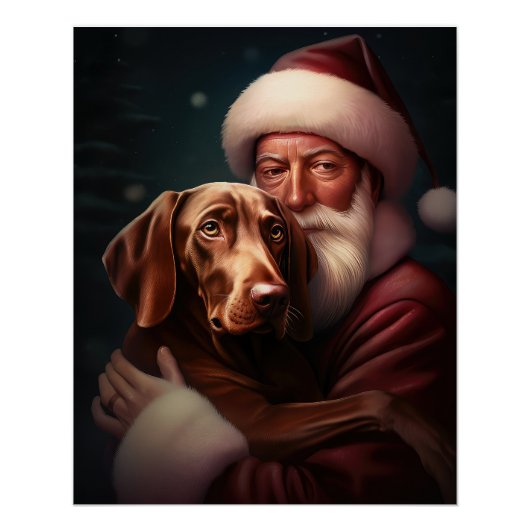 Vizsla mit dem Weihnachtsmann Weihnachten Poster (Vorderseite)