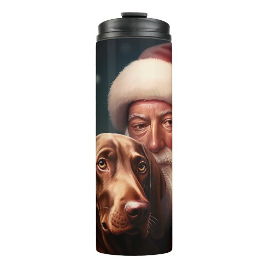Vizsla mit dem Weihnachtsmann Weihnachten Thermosbecher (Vorderseite)