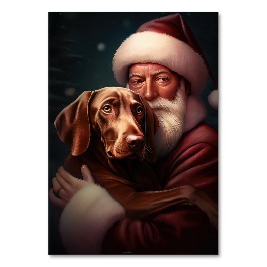Vizsla mit dem Weihnachtsmann Weihnachten Tischnummer (Vorderseite)