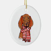 Vizsla mit einem roten und weißen Schal Keramik Ornament (Rechts)