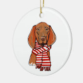 Vizsla mit einem roten und weißen Schal Keramik Ornament (Links)