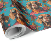 Vizsla mit Herz-Rose Valentinstag Geschenkpapier (Rolleneckpunkt)