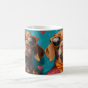 Vizsla mit Herz-Rose Valentinstag Kaffeetasse