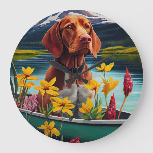 Vizsla on a Paddle: Ein Landschaftliches Abenteuer Große Wanduhr (Vorderseite)