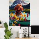 Vizsla on a Paddle: Ein Landschaftliches Abenteuer Poster (Heimbüro)