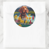 Vizsla on a Paddle: Ein Landschaftliches Abenteuer Runder Aufkleber (Tasche)