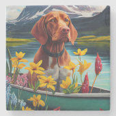 Vizsla on a Paddle: Ein Landschaftliches Abenteuer Steinuntersetzer (Vorderseite)
