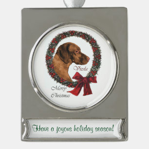 Vizsla Personalisiert Weihnachten Banner-Ornament Silber