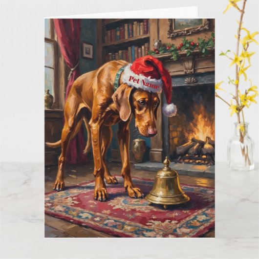 Vizsla Pointer Stance Christmas Bell Hat Karte (Gelbe Blume)