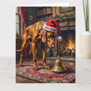 Vizsla-Pointer-Stance-Christmas-Glocken-Hut Karte