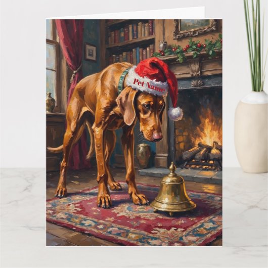 Vizsla-Pointer-Stance-Christmas-Glocken-Hut Karte (Vorderseite)