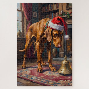 Vizsla-Pointer-Stance-Christmas-Glocken-Hut Puzzle