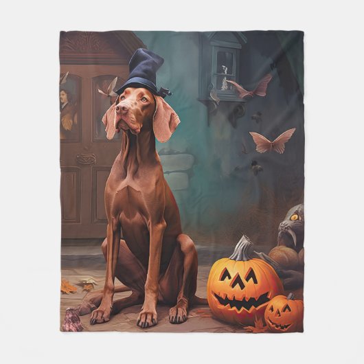 Vizsla Pumpkins Halloween Beängstigend Fleecedecke (Vorderseite)