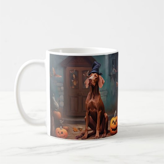 Vizsla Pumpkins Halloween Beängstigend Kaffeetasse (Links)