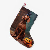 Vizsla Pumpkins Halloween Beängstigend Kleiner Weihnachtsstrumpf (Vorderansicht (hängend))
