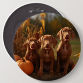 Vizsla Puppy Autumn Delight Pumpkin Button (Vorne & Hinten)