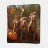 Vizsla Puppy Autumn Delight Pumpkin Keramikornament (Links)