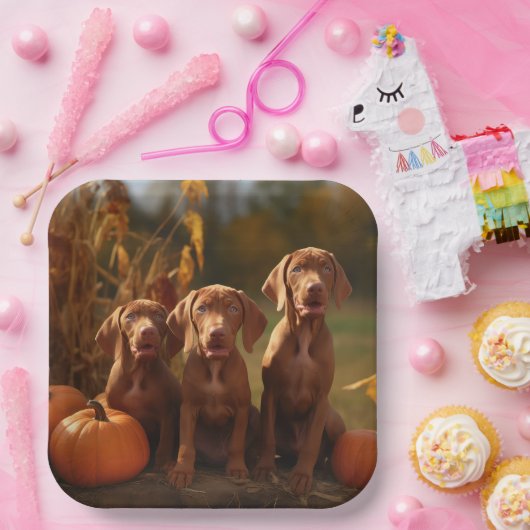 Vizsla Puppy Autumn Delight Pumpkin Pappteller (Party)