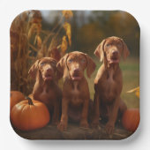 Vizsla Puppy Autumn Delight Pumpkin Pappteller (Vorderseite)