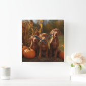 Vizsla Puppy Autumn Delight Pumpkin Quadratische Wanduhr (Zuhause)