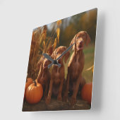 Vizsla Puppy Autumn Delight Pumpkin Quadratische Wanduhr (Winkel)