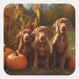 Vizsla Puppy Autumn Delight Pumpkin Quadratischer Aufkleber