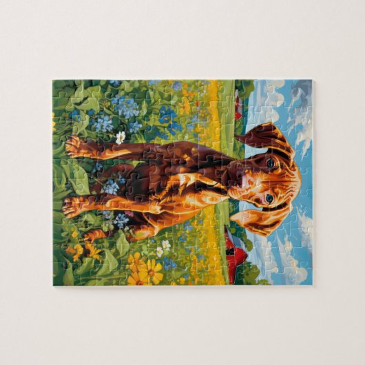 Vizsla Puppy im Bereich der Wildblume von Größen Puzzle (Horizontal)