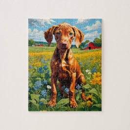 Vizsla Puppy im Bereich der Wildblume von Größen Puzzle