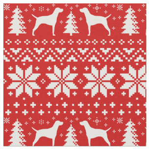 Vizsla Silhouette-Weihnachtsmuster-Rot Stoff